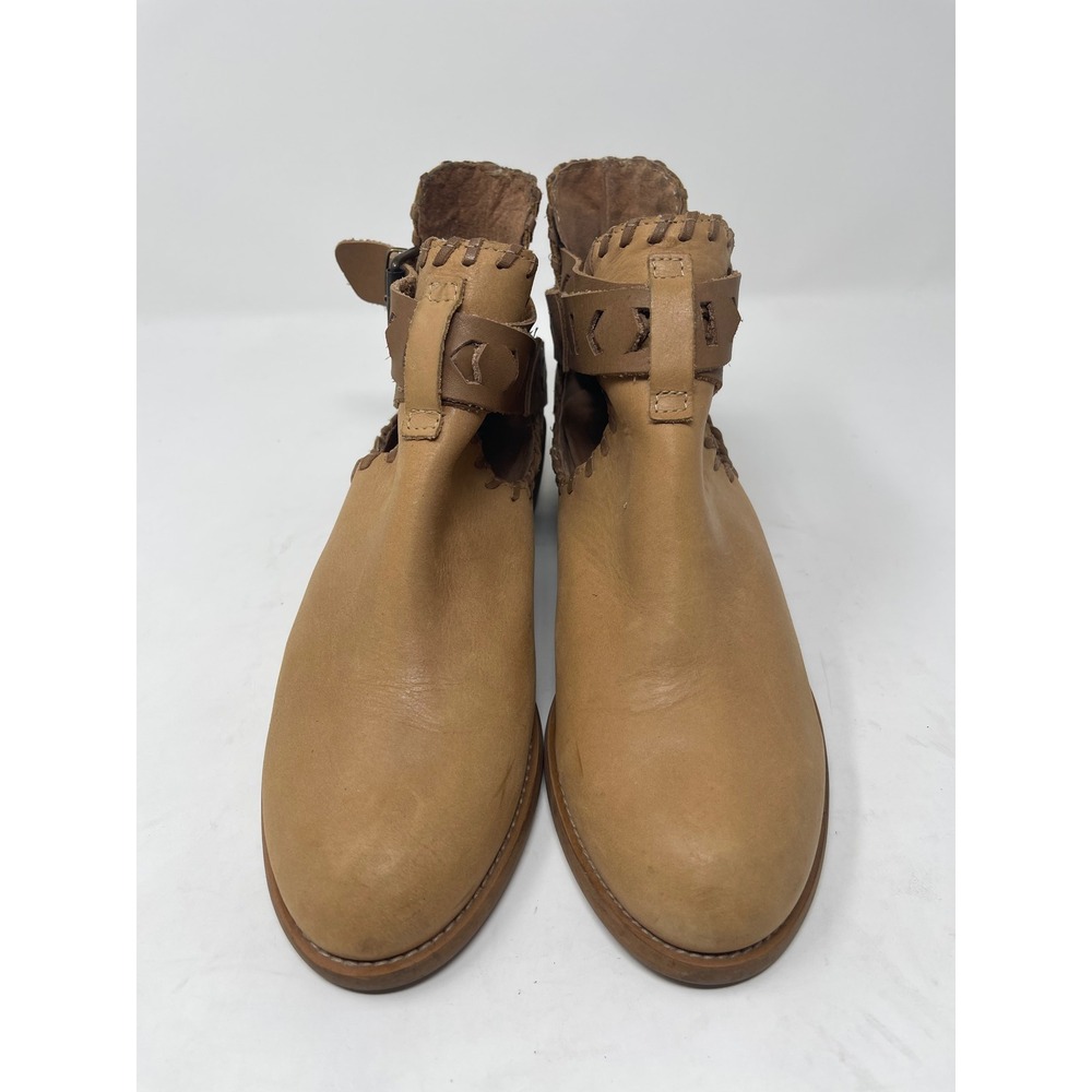 Musse &‎ Cloud Ankle Boots Women's 38 Tan Good Cutout Whipstitch Buckle Leather